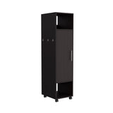TUHOME Cluster 63-Inch Tall One-Door Wardrobe Cabinet with Mirror, Hanging Rod, Three Storage Shelves, Casters and Side Hooks, Freestanding Armoire Organizer for Bedroom, Laundry Room or Closet Clothes Storage