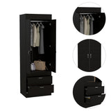 TUHOME Lisboa 2-Door Armoire with Double Door Storage, Two Spacious Drawers, Concealed Hanging Rod and Vertical Freestanding Wardrobe for Bedroom, Living Room, Kitchen or Garage Organization