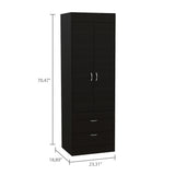 TUHOME Lisboa 2-Door Armoire with Double Door Storage, Two Spacious Drawers, Concealed Hanging Rod and Vertical Freestanding Wardrobe for Bedroom, Living Room, Kitchen or Garage Organization