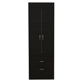 TUHOME Lisboa 2-Door Armoire with Double Door Storage, Two Spacious Drawers, Concealed Hanging Rod and Vertical Freestanding Wardrobe for Bedroom, Living Room, Kitchen or Garage Organization