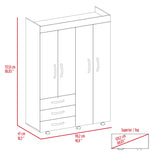 Tuhome Denver Adjustable Armoire with Rods, Double Door Cabinet, Three Drawers, Two Shelves, Modern Storage Solution for Bedroom and Closet