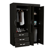 Tuhome Denver Adjustable Armoire with Rods, Double Door Cabinet, Three Drawers, Two Shelves, Modern Storage Solution for Bedroom and Closet