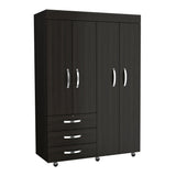 Tuhome Denver Adjustable Armoire with Rods, Double Door Cabinet, Three Drawers, Two Shelves, Modern Storage Solution for Bedroom and Closet