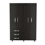 Tuhome Denver Adjustable Armoire with Rods, Double Door Cabinet, Three Drawers, Two Shelves, Modern Storage Solution for Bedroom and Closet