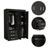 Tuhome Denver Adjustable Armoire with Rods, Double Door Cabinet, Three Drawers, Two Shelves, Modern Storage Solution for Bedroom and Closet