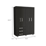 Tuhome Denver Adjustable Armoire with Rods, Double Door Cabinet, Three Drawers, Two Shelves, Modern Storage Solution for Bedroom and Closet