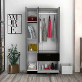 Tuhome Primavera Armoire with Double Door Cabinets, One Drawer, Metal Rod, Five Shelves, Modern and Practical Storage Solution for Bedroom or Closet
