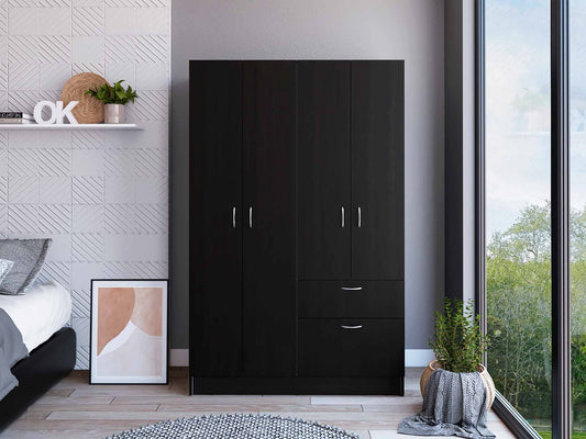 Tuhome Vaupes Armoire with Double Door Cabinet, One Drawer, Five Interior Shelves, Hanging Rod, and Pull-Down Door for Organized Storage Solution