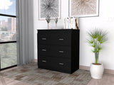 Tuhome Georgia Three-Drawer Dresser with Modern Metal Handles, Spacious Storage Compartments, Contemporary Superior Top Surface, Functional Bedroom Organizer for Clothing, Accessories, and Everyday Essentials