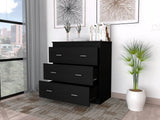 Tuhome Georgia Three-Drawer Dresser with Modern Metal Handles, Spacious Storage Compartments, Contemporary Superior Top Surface, Functional Bedroom Organizer for Clothing, Accessories, and Everyday Essentials