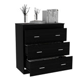 Tuhome Georgia Three-Drawer Dresser with Modern Metal Handles, Spacious Storage Compartments, Contemporary Superior Top Surface, Functional Bedroom Organizer for Clothing, Accessories, and Everyday Essentials