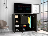 Tuhome Letna Double-Door Cabinet Dresser with Two Spacious Drawers, Multiple Interior Shelves, Three Enclosed Cabinets, Hanging Rod Storage, Versatile Bedroom Organizer for Clothing, Accessories, and Daily Essentials