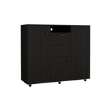 Tuhome Letna Double-Door Cabinet Dresser with Two Spacious Drawers, Multiple Interior Shelves, Three Enclosed Cabinets, Hanging Rod Storage, Versatile Bedroom Organizer for Clothing, Accessories, and Daily Essentials