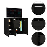 Tuhome Letna Double-Door Cabinet Dresser with Two Spacious Drawers, Multiple Interior Shelves, Three Enclosed Cabinets, Hanging Rod Storage, Versatile Bedroom Organizer for Clothing, Accessories, and Daily Essentials