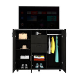 Tuhome Letna Double-Door Cabinet Dresser with Two Spacious Drawers, Multiple Interior Shelves, Three Enclosed Cabinets, Hanging Rod Storage, Versatile Bedroom Organizer for Clothing, Accessories, and Daily Essentials