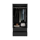 Tuhome Austin 2 Drawers Armoire with Double Door Cabinet, Spacious Hanging Rod Storage, Modern Bedroom Closet Organizer with Two Lower Drawers, Superior Vertical Design for Clothes, Accessories and Home Organization