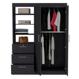 Tuhome Kenya 3 Drawers Armoire with Double Door Cabinet, Hanging Rod Storage, Three-Tier Open Shelves, Modern Bedroom Closet Organizer with Spacious Drawers and Multi-Functional Display Space for Home Organization