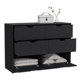 Tuhome Basilea 4-Drawer Dresser with Two Lower Cabinets for Shoes and Accessories, Spacious Bedroom Storage Organizer with Wide Top Surface, Modern Functional Design for Clothes, Footwear and Daily Essentials