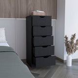 Tuhome Basilea 5-Drawer Tall Dresser with Slim Space-Saving Vertical Storage, Modern Pull-Out Drawer System for Clothes and Accessories, Durable Bedroom Organization Cabinet with Elegant Contemporary Design