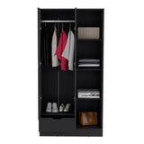 Memphis Wardrobe Armoire with Double-Door Hanging Cabinet, Four-Tier Storage Shelves, Spacious Lower Drawer and Modern Space-Saving Vertical Organization for Clothing, Accessories and Everyday Bedroom Essentials