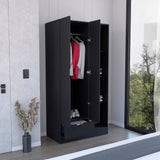 Memphis Wardrobe Armoire with Double-Door Hanging Cabinet, Four-Tier Storage Shelves, Spacious Lower Drawer and Modern Space-Saving Vertical Organization for Clothing, Accessories and Everyday Bedroom Essentials