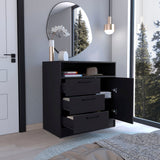 TUHOME Omaha Multi-Storage Dresser with Three Spacious Drawers, Single Door Cabinet, Interior Shelves and Contemporary Pull Handles Offering Compact Home Organization and Durable Engineered Wood Construction