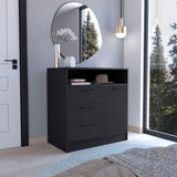 TUHOME Omaha Multi-Storage Dresser with Three Spacious Drawers, Single Door Cabinet, Interior Shelves and Contemporary Pull Handles Offering Compact Home Organization and Durable Engineered Wood Construction