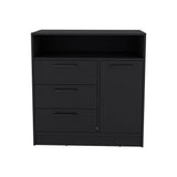TUHOME Omaha Multi-Storage Dresser with Three Spacious Drawers, Single Door Cabinet, Interior Shelves and Contemporary Pull Handles Offering Compact Home Organization and Durable Engineered Wood Construction