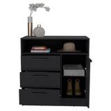 TUHOME Omaha Multi-Storage Dresser with Three Spacious Drawers, Single Door Cabinet, Interior Shelves and Contemporary Pull Handles Offering Compact Home Organization and Durable Engineered Wood Construction