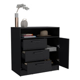 TUHOME Omaha Multi-Storage Dresser with Three Spacious Drawers, Single Door Cabinet, Interior Shelves and Contemporary Pull Handles Offering Compact Home Organization and Durable Engineered Wood Construction