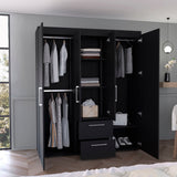 TUHOME Bariloche Wardrobe with Multi-Section Storage, Dual Hanging Rod Compartments, Central Shelving Area, Two Smooth-Glide Drawers, Metal Handles and Spacious Organization for Modern Bedrooms and Closet Spaces