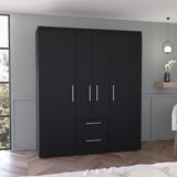 TUHOME Bariloche Wardrobe with Multi-Section Storage, Dual Hanging Rod Compartments, Central Shelving Area, Two Smooth-Glide Drawers, Metal Handles and Spacious Organization for Modern Bedrooms and Closet Spaces