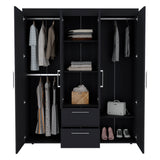 TUHOME Bariloche Wardrobe with Multi-Section Storage, Dual Hanging Rod Compartments, Central Shelving Area, Two Smooth-Glide Drawers, Metal Handles and Spacious Organization for Modern Bedrooms and Closet Spaces