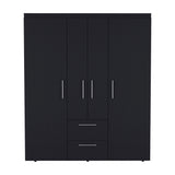 TUHOME Bariloche Wardrobe with Multi-Section Storage, Dual Hanging Rod Compartments, Central Shelving Area, Two Smooth-Glide Drawers, Metal Handles and Spacious Organization for Modern Bedrooms and Closet Spaces