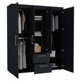 TUHOME Bariloche Wardrobe with Multi-Section Storage, Dual Hanging Rod Compartments, Central Shelving Area, Two Smooth-Glide Drawers, Metal Handles and Spacious Organization for Modern Bedrooms and Closet Spaces