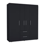 TUHOME Bariloche Wardrobe with Multi-Section Storage, Dual Hanging Rod Compartments, Central Shelving Area, Two Smooth-Glide Drawers, Metal Handles and Spacious Organization for Modern Bedrooms and Closet Spaces