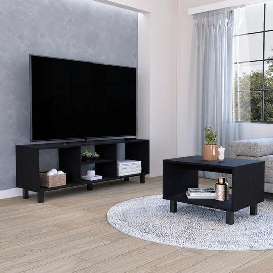 TUHOME Eclipse Living Room Duo Set with TV Stand and Coffee Table Featuring Steel Accents, Spacious Shelving, Open Storage and Modern Functional Design in Durable Engineered Wood for Contemporary Home Interiors