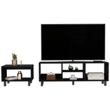 TUHOME Eclipse Living Room Duo Set with TV Stand and Coffee Table Featuring Steel Accents, Spacious Shelving, Open Storage and Modern Functional Design in Durable Engineered Wood for Contemporary Home Interiors