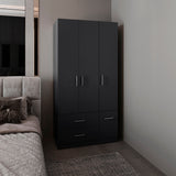 Sebree 71-Inch High Armoire Wardrobe Closet with Four Doors, Two Drawers, Three Cabinet Sections, Six Storage Shelves and Hanging Rod, Freestanding Bedroom Clothes Storage Organizer for Modern Home Organization and Daily Wardrobe Use