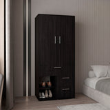 Alpine Modern Freestanding Armoire Wardrobe Console Double Door Design with Integrated Interior Shelves and Hanging Rod Providing Comprehensive Storage Solutions for Optimal Bedroom Organization