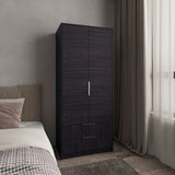 Wenden Ultimate Bedroom Storage Armoire Wardrobe Solution Double Door Design Featuring Two Spacious Pull-Out Utility Drawers Interior Hanging Rod and Shelving for Comprehensive Garment Organization