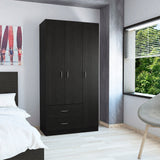 Tuhome Austral Three-Door Armoire with Double Door Hanging Cabinet, Full-Height Shelving Section, Two Spacious Storage Drawers, Modern Multi-Compartment Wardrobe for Organized Bedrooms and Versatile Home Storage
