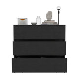 Tuhome Austin Three Drawer Dresser with Smooth Pull-Out Mechanism, Modern Storage Solution for Bedrooms and Small Spaces, Spacious Drawers with Metal Rails and Wide Superior Top for Clothes Organization and Home Essentials