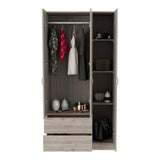 Tuhome Austral Three-Door Armoire with Double Door Hanging Cabinet, Full-Height Shelving Section, Two Spacious Storage Drawers, Modern Multi-Compartment Wardrobe for Organized Bedrooms and Versatile Home Storage