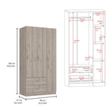 Tuhome Austral Three-Door Armoire with Double Door Hanging Cabinet, Full-Height Shelving Section, Two Spacious Storage Drawers, Modern Multi-Compartment Wardrobe for Organized Bedrooms and Versatile Home Storage
