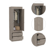 TUHOME Lisboa 2-Door Armoire with Double Door Storage, Two Spacious Drawers, Concealed Hanging Rod and Vertical Freestanding Wardrobe for Bedroom, Living Room, Kitchen or Garage Organization