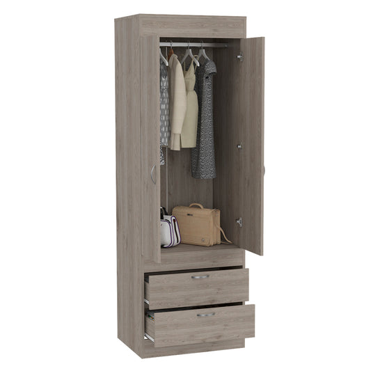 TUHOME Lisboa 2-Door Armoire with Double Door Storage, Two Spacious Drawers, Concealed Hanging Rod and Vertical Freestanding Wardrobe for Bedroom, Living Room, Kitchen or Garage Organization