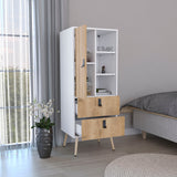 TUHOME Huna Tall Dresser with Single Door Storage Compartment, Two Smooth-Glide Drawers, Side Open Shelves and Raised Wooden Legs, Space-Saving Vertical Bedroom Organizer for Clothes, Accessories and Daily Essentials
