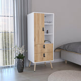 TUHOME Huna Tall Dresser with Single Door Storage Compartment, Two Smooth-Glide Drawers, Side Open Shelves and Raised Wooden Legs, Space-Saving Vertical Bedroom Organizer for Clothes, Accessories and Daily Essentials