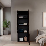 Home 3-Door Closet System with Five Interior Shelves and Hanging Rod, Freestanding Bedroom Storage Organizer, Clothes and Shoes Organizer for Utility or Laundry Rooms, Modern Wardrobe Furniture